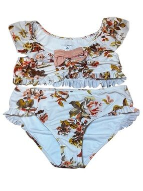 Janie and Jack Floral Bow Recycled 2-Piece Swimsuit White Floral Size 10